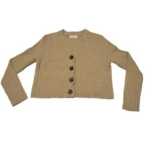 Jolie & Joy SM Beige Boucle‎ Knit Cropped Boyfriend Cardigan Back to School Fall